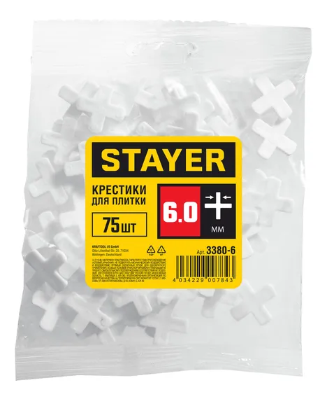 STAYER 6 мм, 75 шт, крестики для плитки (3380-6)