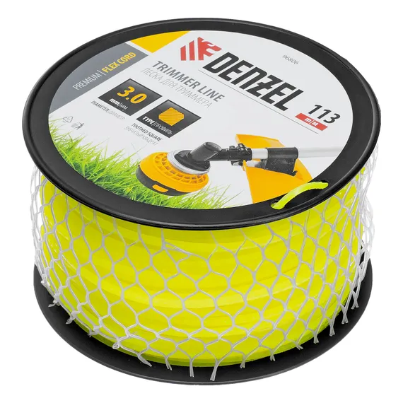 Леска для триммера зубчатый квадрат, 3,0мм х 113м, на DIN катушке FLEX CORD Denzel