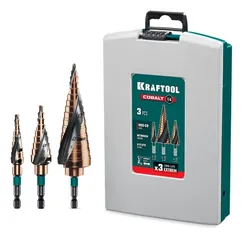 KRAFTOOL COBALT 3 шт., 4-32мм, азотирование, винтовая спираль, набор сверл ступенчатых(29691-4-32-H3)