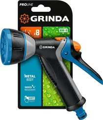 GRINDA BM-8, 8 режимов, курок сзади, металлический с TPR, поливочный пистолет, PROLine (8-427339)