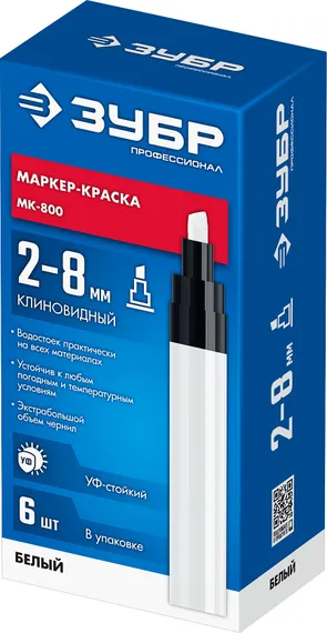ЗУБР МК-800 белый, 2-8 мм клиновидный маркер-краска (06327-8)