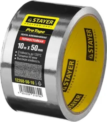 STAYER ProTape, 50 мм, 10 м, до 120 °С, самоклеящаяся алюминиевая лента, Professional (12268-50-10)