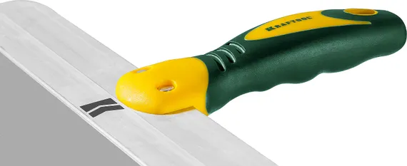 KRAFTOOL 250 мм, широкое полотно, алюминиевая направляющая, двухкомпонентная ручка, нержавеющий, фасадный шпатель (10036-250)