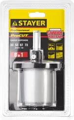 STAYER 6 шт, 33, 53, 67, 73 мм, карбид вольфрама, набор кольцевых коронок, Professional (33345-H6)