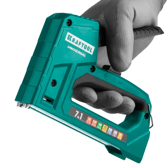 KRAFTOOL Universal, 7-в-1: 53 (A/10/JT21) 23GA (6 - 14 мм)/140 (G/11/57) 20GA (8 - 14 мм)/13/53F/36/500, универсальный легкий степлер (31524)
