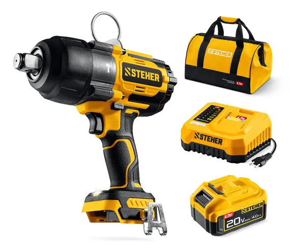 Бесщеточный ударный гайковерт, STEHER 20 В, 1000 Н·м, 1 АКБ LMS (4 А·ч), сумка (CWB-1000-41)
