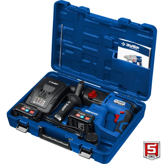 Перфоратор аккумуляторный бесщеточный в кейсе, ЗУБР Т7, 20 В, 26 мм, 2 АКБ (4 А·ч), Профессионал (PB-260-42)