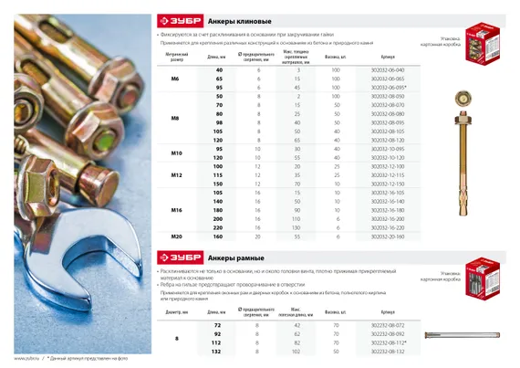 ЗУБР М16 х 105 мм, 10 шт, клиновой анкер (302032-16-105)