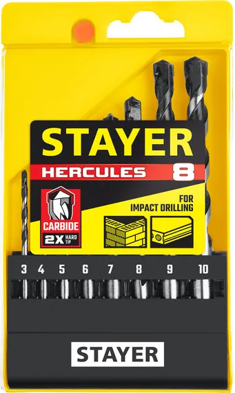 STAYER Hercules, 8 шт: d 3-4-5-6-7-8-9-10 мм, набор сверл по бетону, Professional (2915-H8)