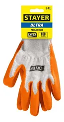 STAYER ULTRA, L-XL, х/б перчатки с рельефным латексным покрытием, противоскользящие (11403-XL)