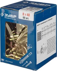 ЗУБР 8 х 40 мм, 60 шт, анкерный болт с крюком, Профессионал (302372-08-040)