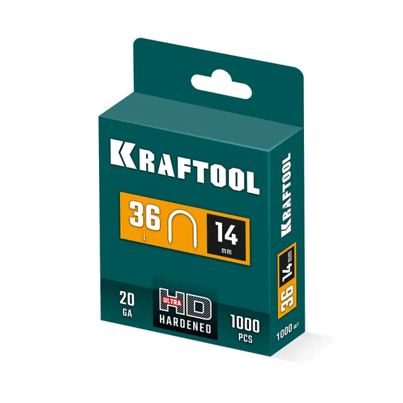 KRAFTOOL скобы тип 36 (L), 14 мм, калибр 20GA. 1000 шт (31636-14)