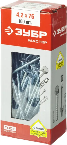 ЗУБР ПШМ, 76 х 4.2 мм, цинк, 100 шт, саморез c пресс-шайбой (4-300191-42-076)