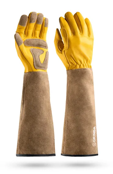 GRINDA ROSE, M (8), кожаные садовые перчатки для колючих кустарников с увеличенной крагой, усиленная ладонь и кончики пальцев, PRO Line (11303-M)