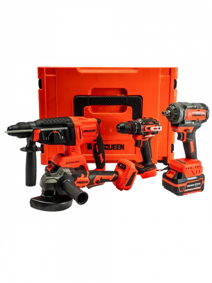 Набор KINGQUEEN 4 пред, 2 АКБ, (УШМ 125мм, Гайковерт 500Нм, Шуруповерт 50Нм, Перфоратор) KQ-TS411