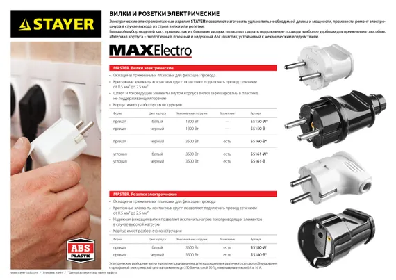 STAYER MAXElectro, черная, 16 А/220 В, 1300 Вт, прямая вилка (55160-B)