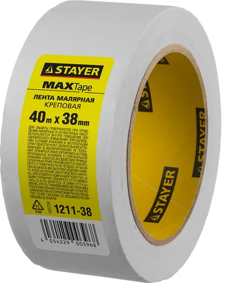STAYER MAXTape 38 мм х 40 м, креповая, малярная лента, MASTER (1211-38)