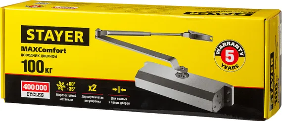 STAYER MAXComfort, до 100 кг, коричневый серебро, дверной доводчик (37917-100)