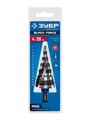 ЗУБР BLACK FORCE 4-39мм, 14 ступеней, винтовая проточка, сверло ступенчатое, ПРОФЕССИОНАЛ (29671-4-39-14)
