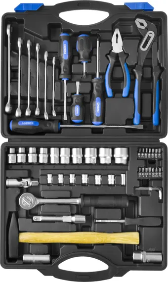 СИБИН 56 предм., (1/2″+1/4″), универсальный набор инструмента (27765-H56)