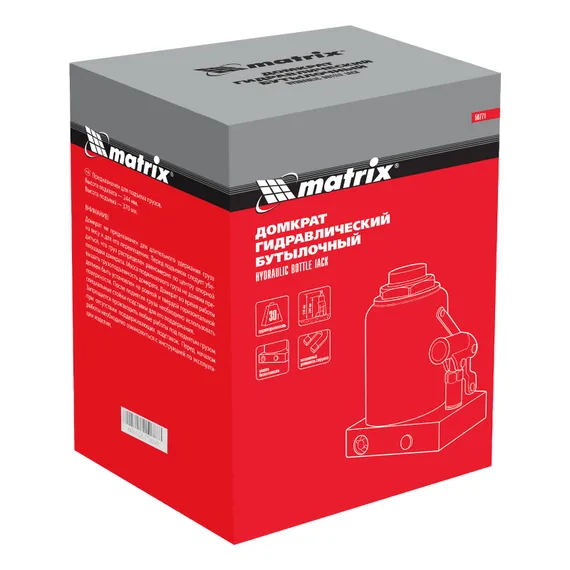 Домкрат гидравлический бутылочный, 30 т, h подъема 244-370 мм Matrix