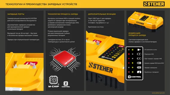 STEHER 20 В, 2 порта, 2 х 3 А, зарядное устройство для LMS АКБ (CH-20-26)