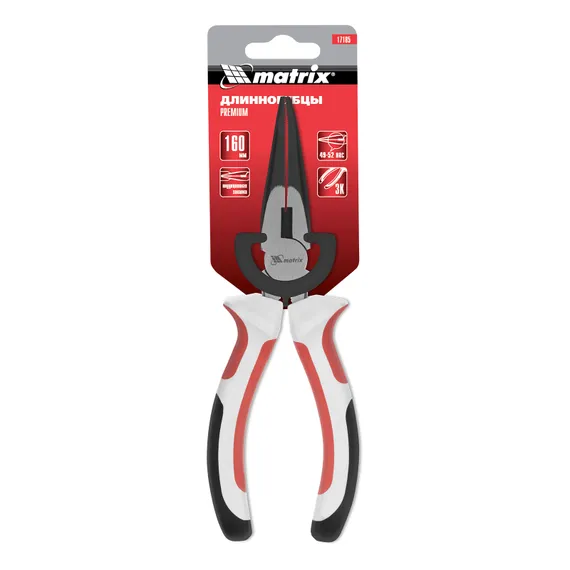 Длинногубцы прямые Premium, 160 мм, трехкомпонентные рукоятки Matrix