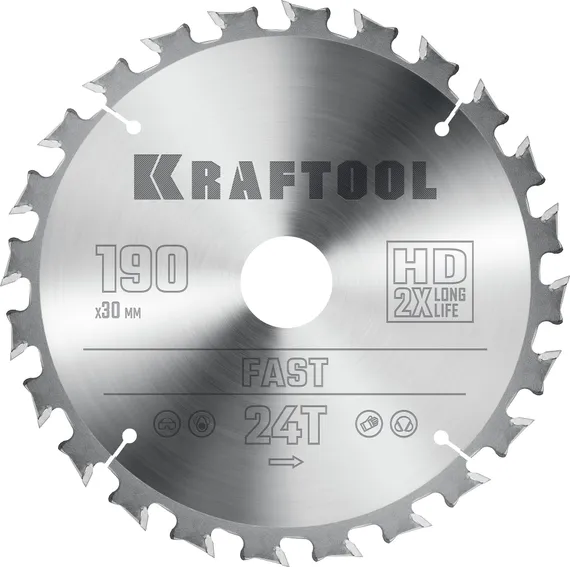 KRAFTOOL Fast, 190 х 30 мм, 24Т, пильный диск по дереву (36950-190-30)