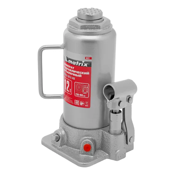 Домкрат гидравлический бутылочный, 12 т, высота подъема 230-465 мм Matrix