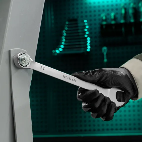 Ключ комбинированный, 22 мм, CrV, матовый хром Stels