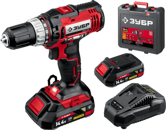 Дрель-шуруповерт, ЗУБР С1, 14.4 В, 35 Н·м, 2 АКБ (2 А·ч), кейс (ДШЛ-145-22)