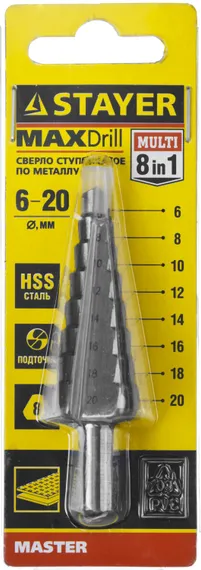 STAYER 6-20 мм, 8 ступеней, сталь HSS, ступенчатое сверло (29660-6-20-8)