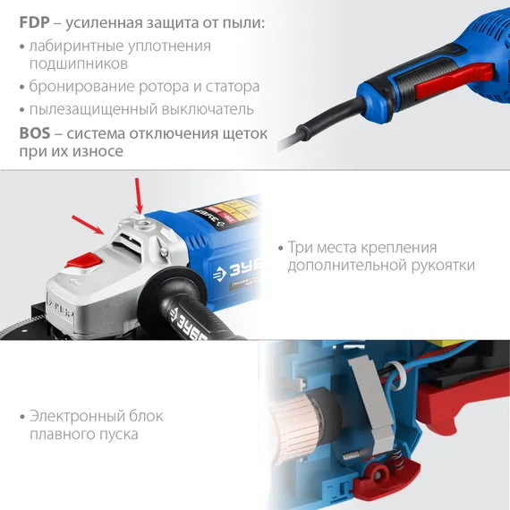 УШМ, (болгарка) электрическая, ЗУБР 2000 Вт, d230 мм, Профессионал (УШМ-П230-2000 П)
