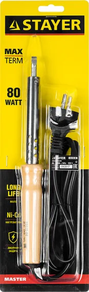 STAYER MAXTerm, 80 Вт, клин, электропаяльник с деревянной рукояткой (55310-80)