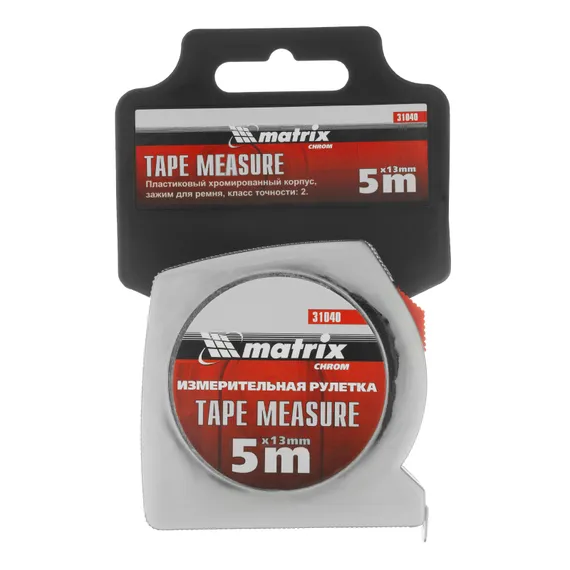 Рулетка Chrom,5 м x 13 мм,хромированный корпус Matrix
