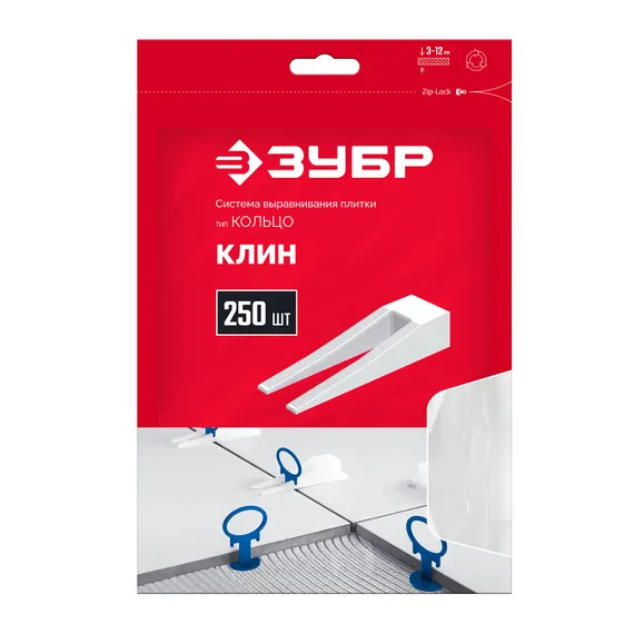 ЗУБР СВП КОЛЬЦО, клин 250 шт, система выравнивания плитки (3387-250)