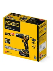 Бесщеточная ударная дрель-шуруповерт, STEHER 20 В, 45 Н·м, 1 АКБ LMS (2 А·ч), (CBS-45-21)
