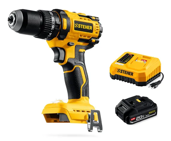 Бесщеточная ударная дрель-шуруповерт, STEHER 20 В, 65 Н·м, 1 АКБ LMS (2 А·ч), (CBS-65-21)