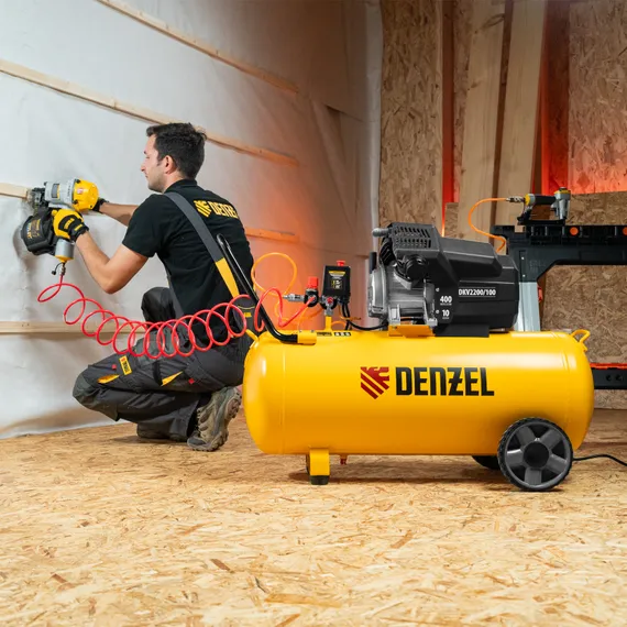 Компрессор воздушный DKV2200/100, Х-PRO 2.2 кВт, 400 л/мин, 100л Denzel