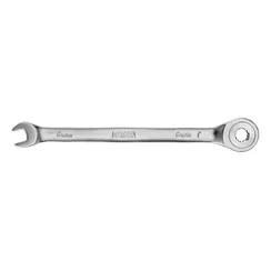 Ключ комбинированный трещоточный, 6 мм, CrV, матовый хром Denzel