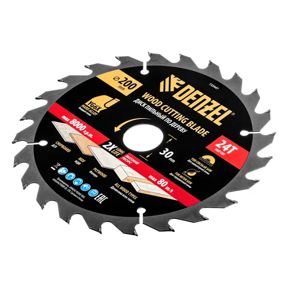 Пильный диск по дереву ф200 х 30 мм, 24 зубьев Denzel