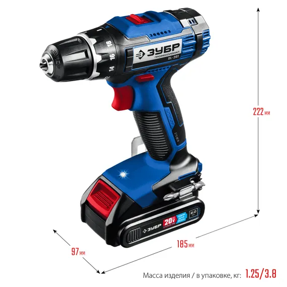 Уценка. Дрель-шуруповерт ЗУБР Т7, 20 В, 50 Н·м, 2 АКБ (2 А·ч), кейс, Профессионал (DL-201-22-U)