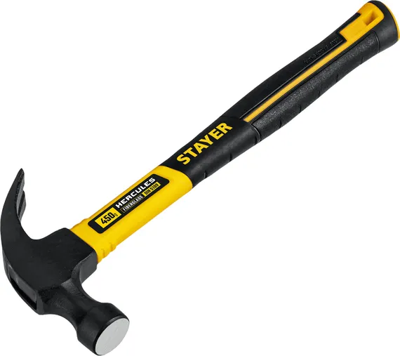 STAYER Hercules, 450 г, молоток-гвоздодёр столярный с фиберглассовой рукояткой, Professional (2026-450)