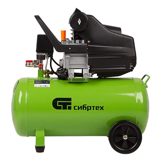 Компрессор воздушный КК-1500/50, 1.5 кВт, 198 л/мин, 50 л, прямой привод, масляный Сибртех