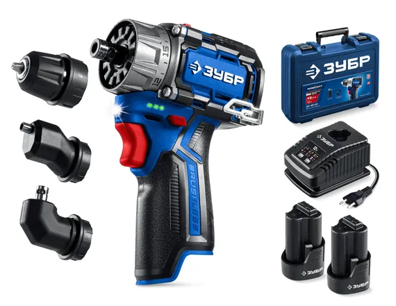 Модульная дрель-шуруповерт, ЗУБР КОМБИ #3, 12 В, 45 Н·м, 2 АКБ тип Т7 (2 А·ч), BRUSHLESS, кейс, Профессионал (DB-125-22)