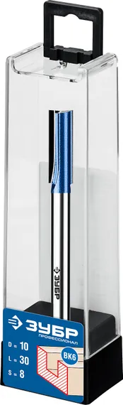 ЗУБР 10 x 30 мм, хвостовик 8 мм, фреза пазовая прямая с нижними подрезателями, Профессионал (28755-10-30)
