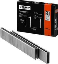 ЗУБР скобы тип 55 (90/C), 20 мм, калибр 18GA. 2500 шт. Профессионал (31855-20)