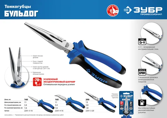 ЗУБР 160 мм, тонкогубцы, Профессионал (2201-3-16)
