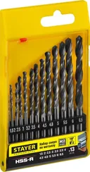 STAYER HSS-R, 13 шт, (1.5-6.5 мм), быстрорежущая сталь P6M5, класс В, набор сверл по металлу, Professional (29602-H13)