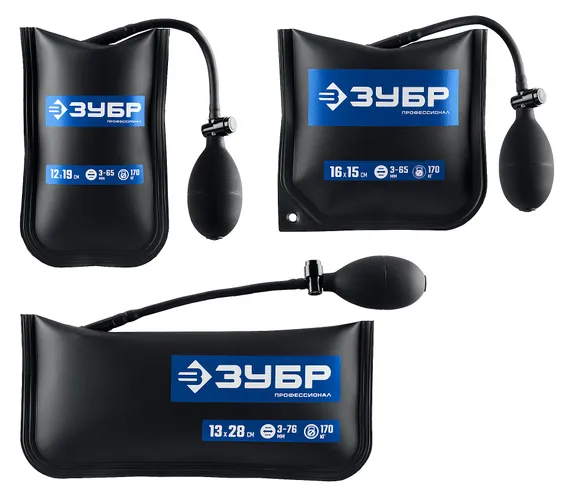 ЗУБР ПНЕВМОПОДУШКА набор 3шт: 12х19, 16х15, 13х28 см, 170кг, в чехле, универсальный пневмоклин/ монтажная подушка/ пневмодомкрат (37556-H3)